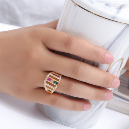 Sweet Square Ring For Women In Electroplated Copper With Zircon Inlay