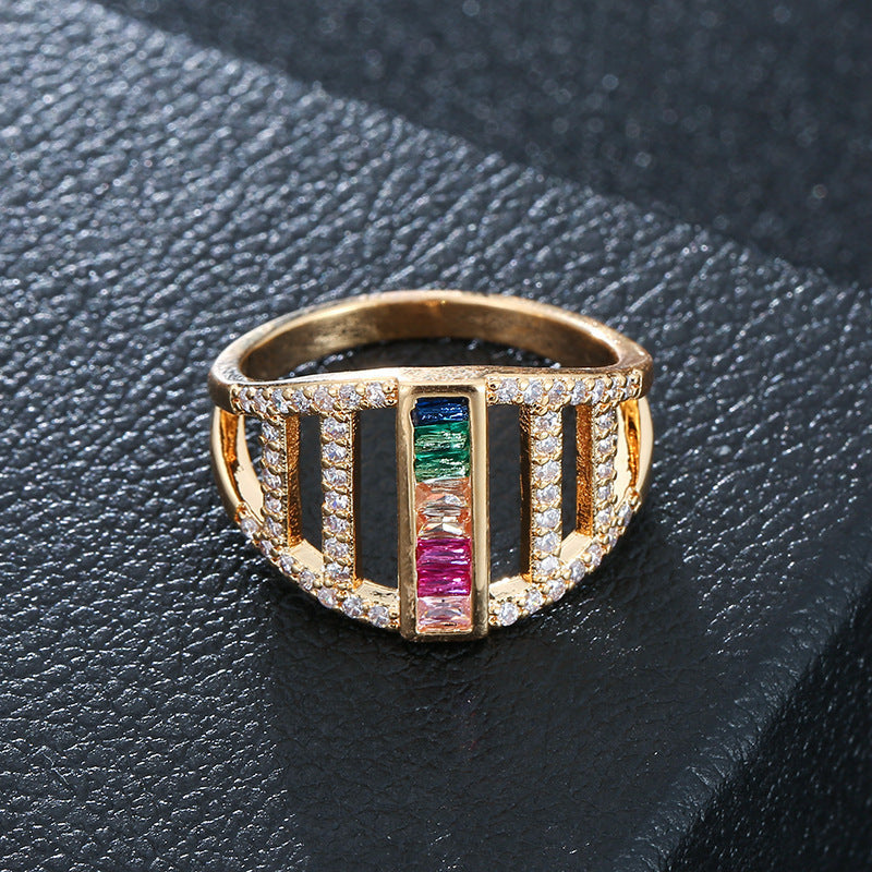 Sweet Square Ring For Women In Electroplated Copper With Zircon Inlay