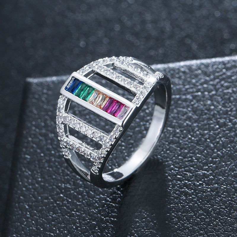 Sweet Square Ring For Women In Electroplated Copper With Zircon Inlay