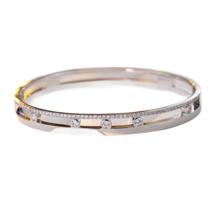 Simple Style Copper Bangle For Women With Zircon Inlay Featuring Elegant Lines Design