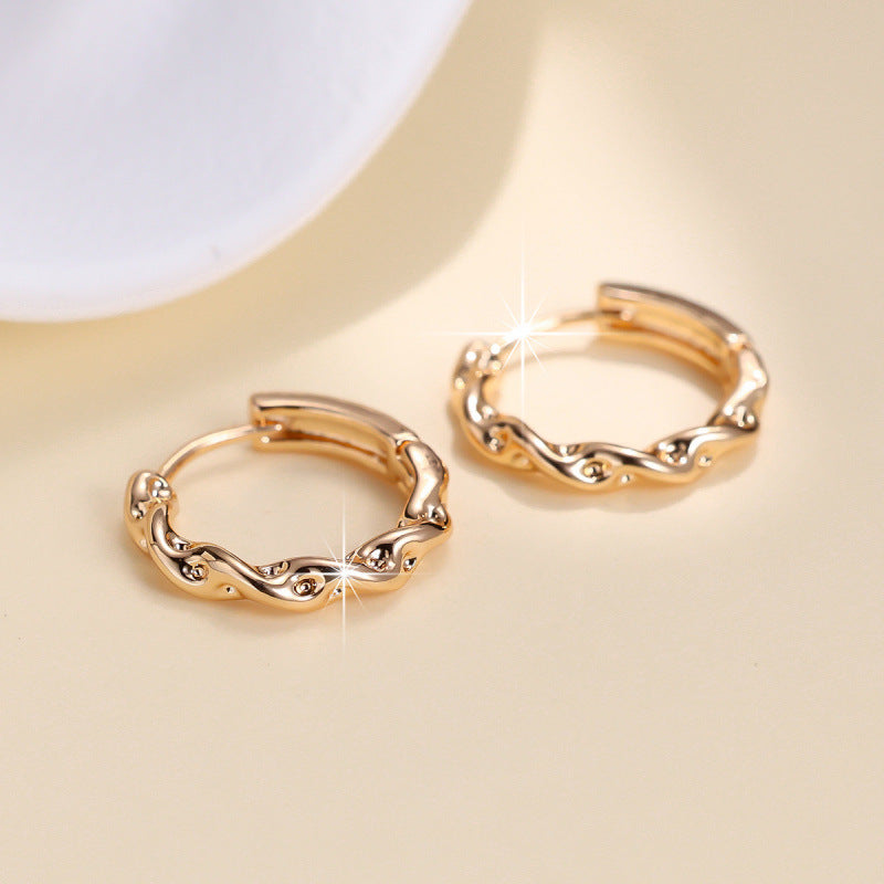 Simple Style Gold Circle Earrings For Women With Copper Ear Pins