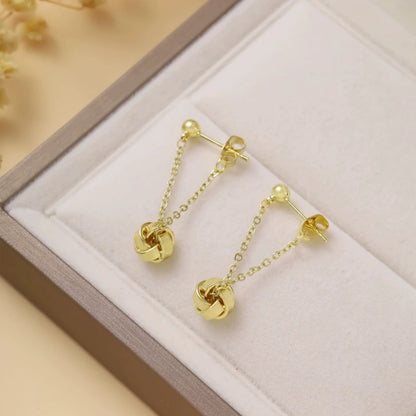 Twist Drop Earrings For Women Featuring Electroplated Finish With Copper Studs