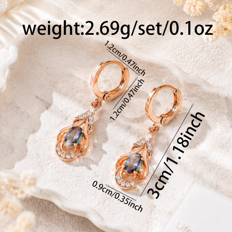 Oval Drop Earrings For Women In Champagne Featuring Electroplated Finish With Copper Studs