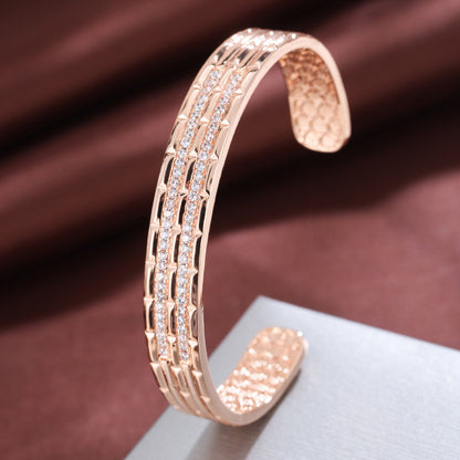 Women’s Copper Bangle With Zircon Inlay, Electroplated Gold Plating