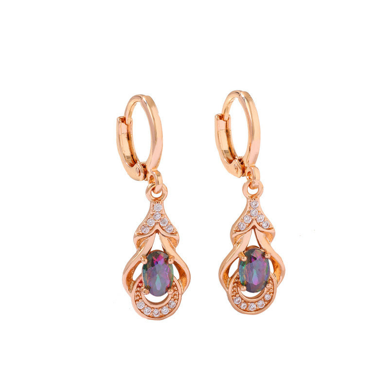 Oval Drop Earrings For Women In Champagne Featuring Electroplated Finish With Copper Studs