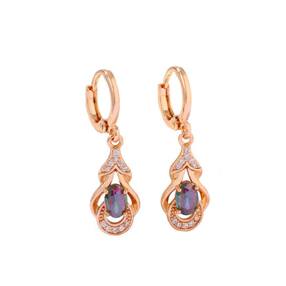 Oval Drop Earrings For Women In Champagne Featuring Electroplated Finish With Copper Studs
