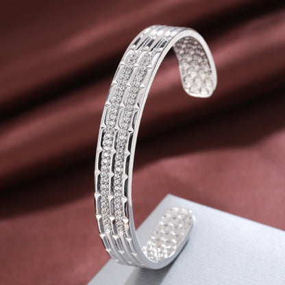 Women’s Copper Bangle With Zircon Inlay, Electroplated Gold Plating