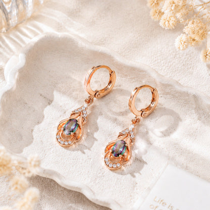 Oval Drop Earrings For Women In Champagne Featuring Electroplated Finish With Copper Studs