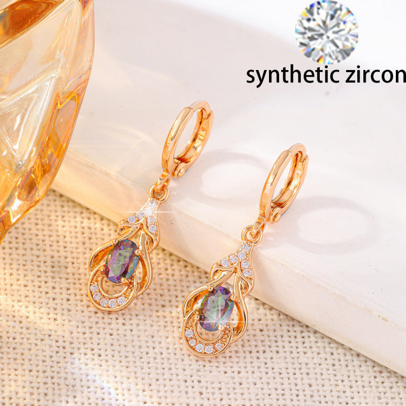 Oval Drop Earrings For Women In Champagne Featuring Electroplated Finish With Copper Studs
