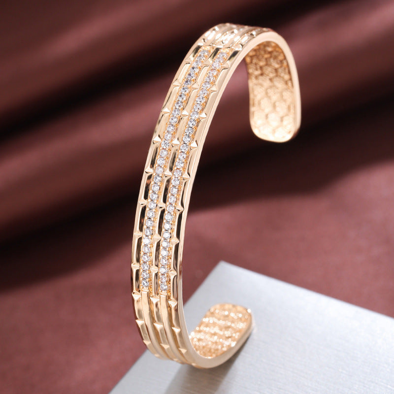 Women’s Copper Bangle With Zircon Inlay, Electroplated Gold Plating
