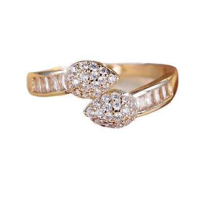 Geometric Copper Ring For Women With Zircon Inlay In Gold