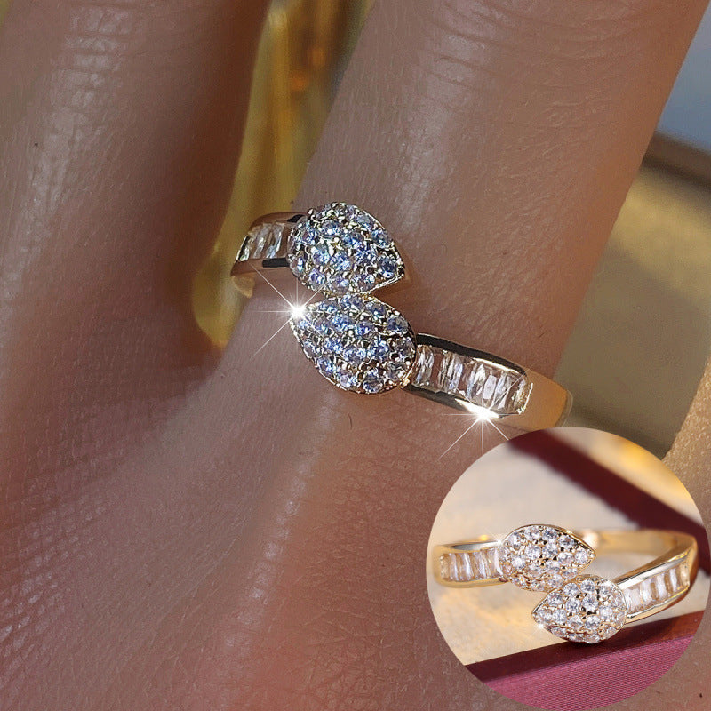 Geometric Copper Ring For Women With Zircon Inlay In Gold