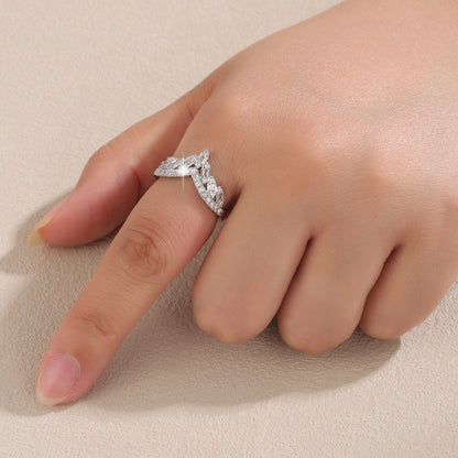 Geometric Open Ring For Women In Copper With Zircon Inlay, Gold Finish, Perfect For Engagement