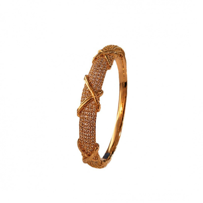 Women’s Star Pattern Copper Bangle With Zircon Inlay In Gold