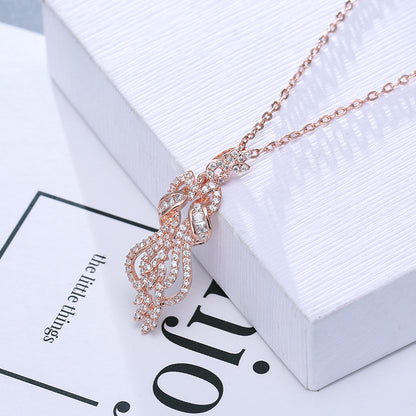 Women’s Pendant Necklace With Zircon Gem In Bezel Setting, Copper Electroplated, Featuring Cable Chain