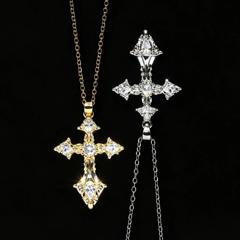 Gold Cross Necklace For Women With Copper Pendant And Zircon Inlay On Cable Chain