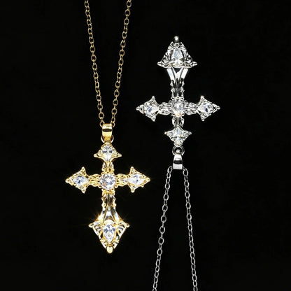 Gold Cross Necklace For Women With Copper Pendant And Zircon Inlay On Cable Chain