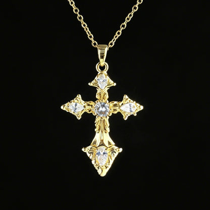 Gold Cross Necklace For Women With Copper Pendant And Zircon Inlay On Cable Chain