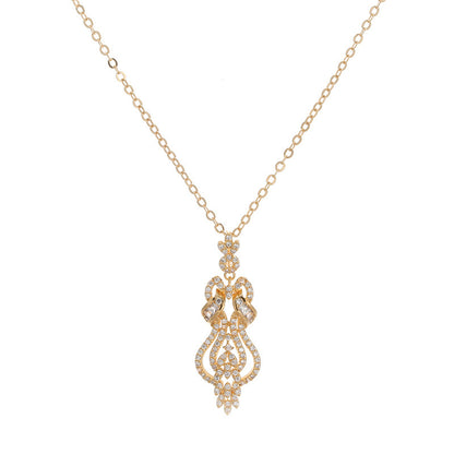 Women’s Pendant Necklace With Zircon Gem In Bezel Setting, Copper Electroplated, Featuring Cable Chain
