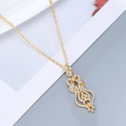 Women’s Pendant Necklace With Zircon Gem In Bezel Setting, Copper Electroplated, Featuring Cable Chain