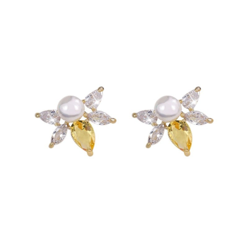 Geometric Stud Earrings For Women Featuring Electroplated Copper Posts And Zircon Inlay