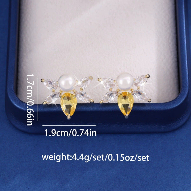 Geometric Stud Earrings For Women Featuring Electroplated Copper Posts And Zircon Inlay