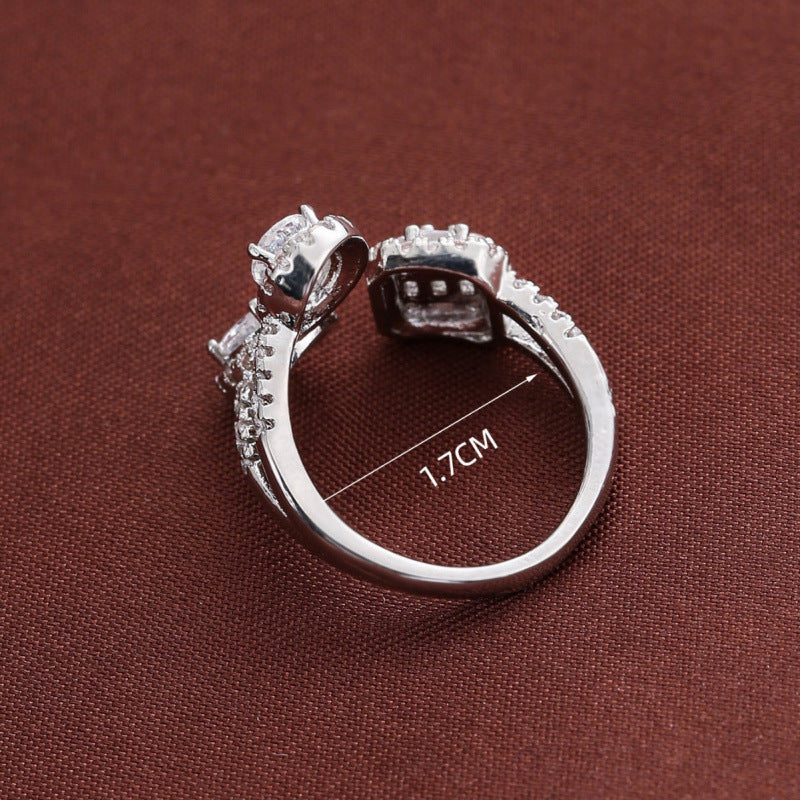 Round Open Ring For Women In Silver, Electroplated Copper With Zircon Inlay