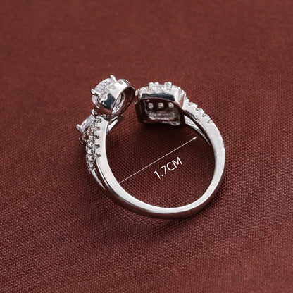 Round Open Ring For Women In Silver, Electroplated Copper With Zircon Inlay