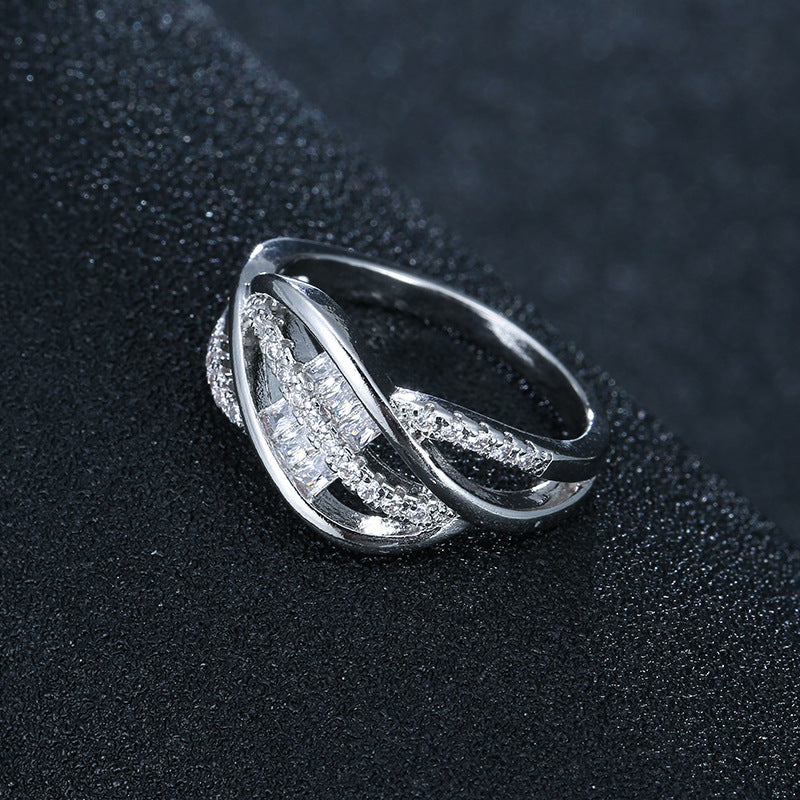 Sweet Geometric Open Rings For Women In Copper With Electroplated Gold Plating Featuring Moissanite Inlay