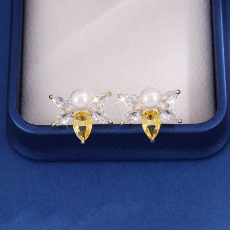 Geometric Stud Earrings For Women Featuring Electroplated Copper Posts And Zircon Inlay