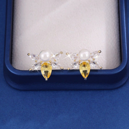 Geometric Stud Earrings For Women Featuring Electroplated Copper Posts And Zircon Inlay