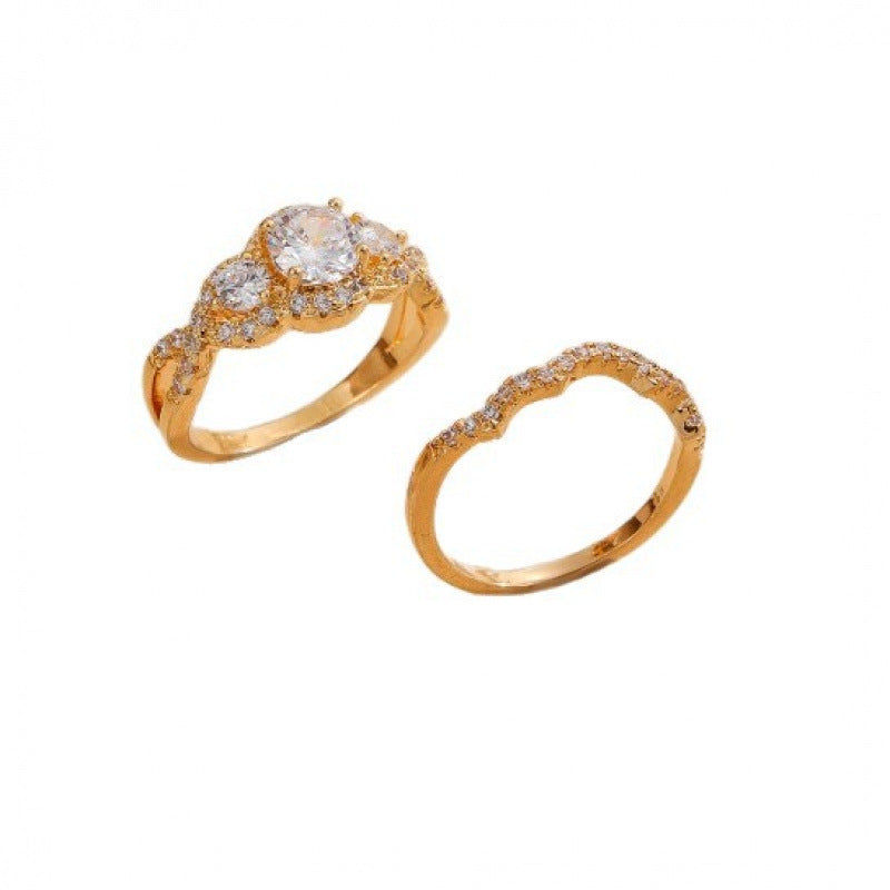 Women’s Leaf Pattern Rings In Gold Electroplated Copper, 2 Pieces Set