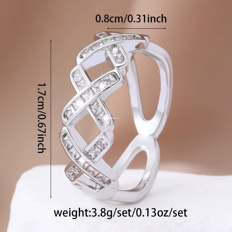 Crossover Ring For Women In Electroplated Copper With Zircon Inlay