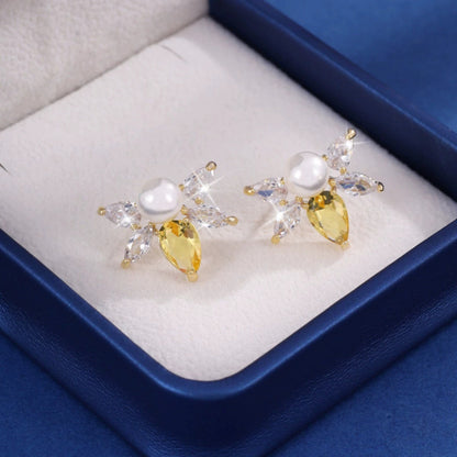 Geometric Stud Earrings For Women Featuring Electroplated Copper Posts And Zircon Inlay