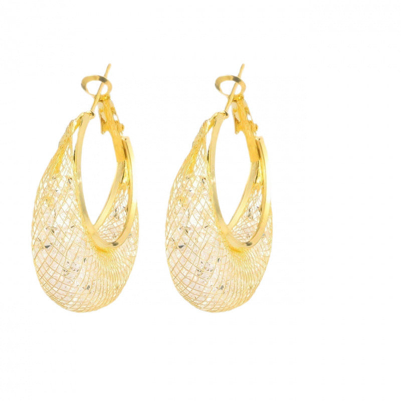 Elegant Elaborate Gold Circle Hoop Earrings For Women With Copper Ear Pins