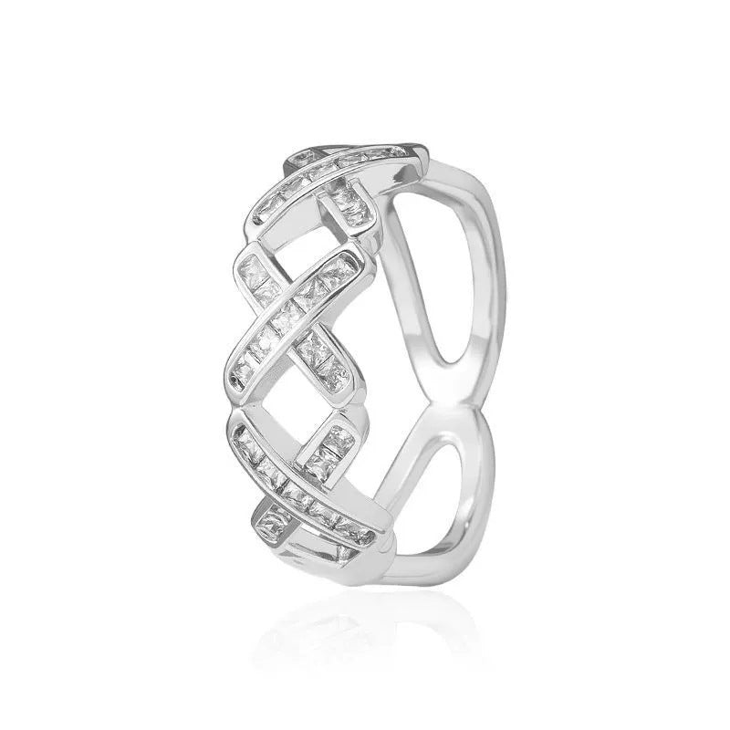 Crossover Ring For Women In Electroplated Copper With Zircon Inlay