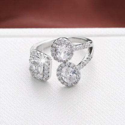 Round Open Ring For Women In Silver, Electroplated Copper With Zircon Inlay