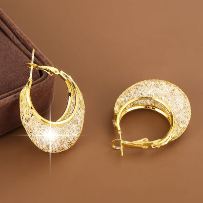 Elegant Elaborate Gold Circle Hoop Earrings For Women With Copper Ear Pins