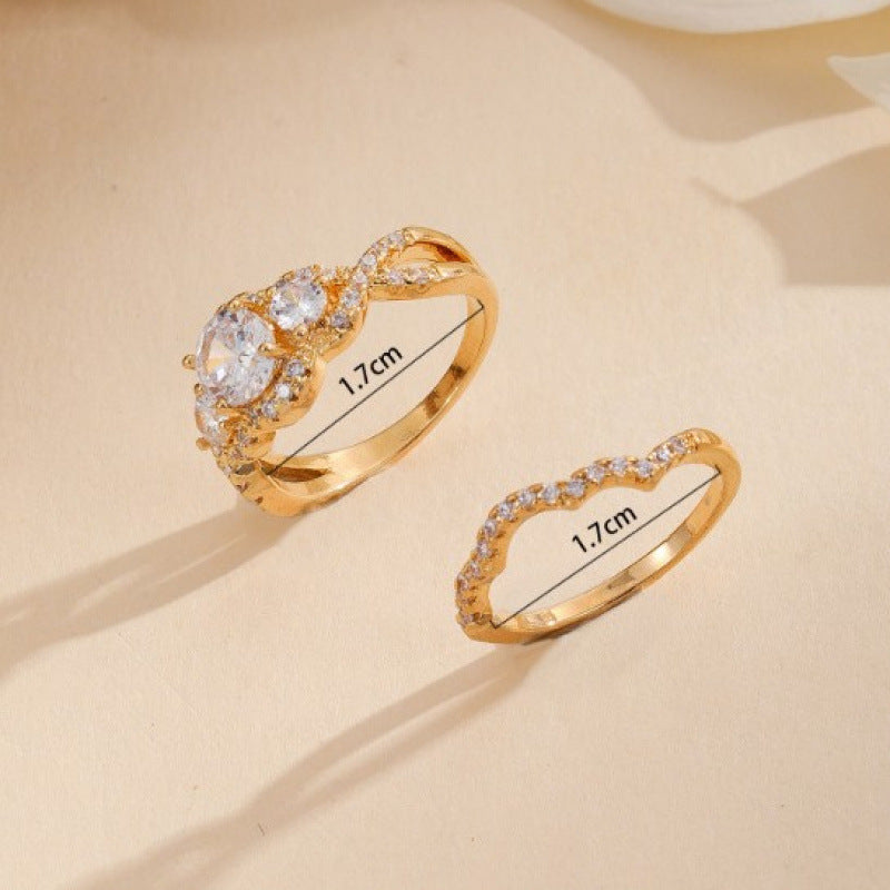 Women’s Leaf Pattern Rings In Gold Electroplated Copper, 2 Pieces Set
