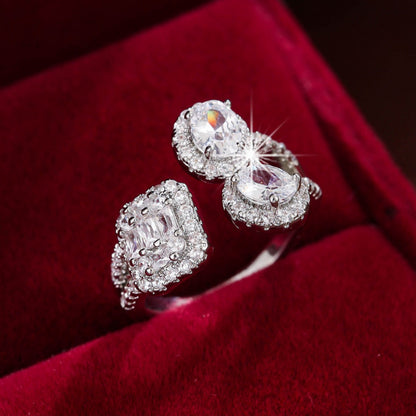 Round Open Ring For Women In Silver, Electroplated Copper With Zircon Inlay
