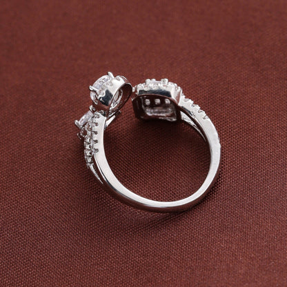 Round Open Ring For Women In Silver, Electroplated Copper With Zircon Inlay