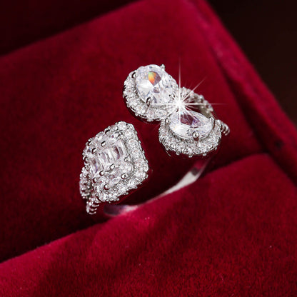 Round Open Ring For Women In Silver, Electroplated Copper With Zircon Inlay