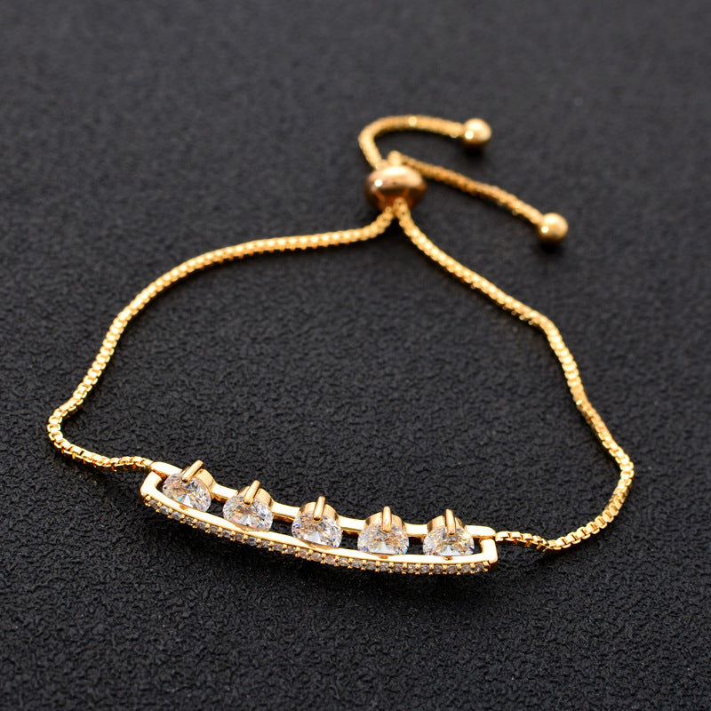 Geometric Copper Bracelet For Women With Zircon Inlay In Yellow