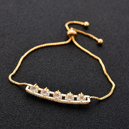 Geometric Copper Bracelet For Women With Zircon Inlay In Yellow