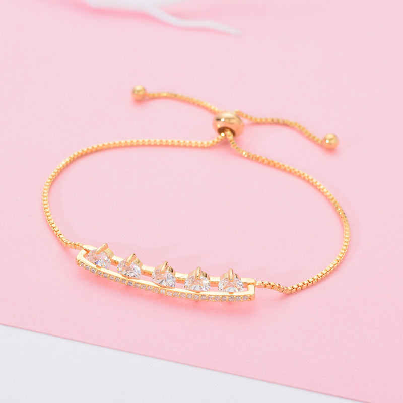 Geometric Copper Bracelet For Women With Zircon Inlay In Yellow