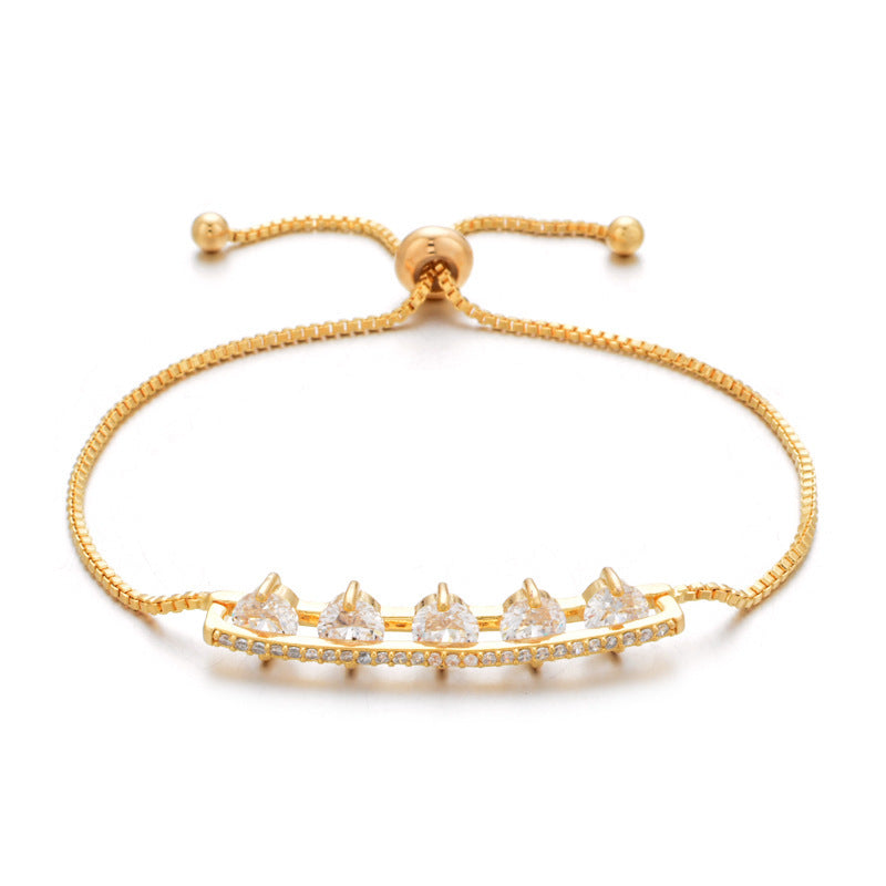 Geometric Copper Bracelet For Women With Zircon Inlay In Yellow