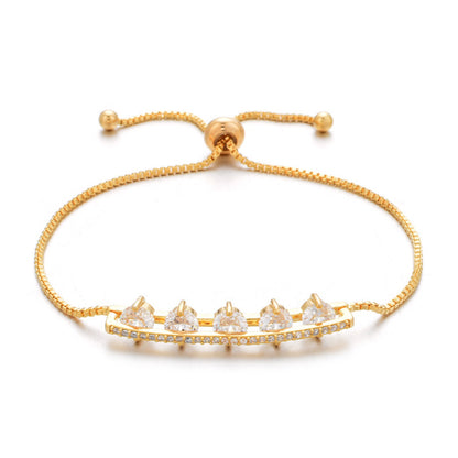 Geometric Copper Bracelet For Women With Zircon Inlay In Yellow