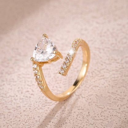 Heart Shape Open Ring For Women In Simple Style, Copper With Real Gold Plated And Zircon Inlay