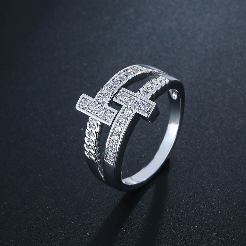 Geometric Copper Rings For Women In Simple Style With Electroplated Gold Plating, Available In White