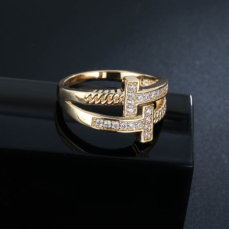 Geometric Copper Rings For Women In Simple Style With Electroplated Gold Plating, Available In White
